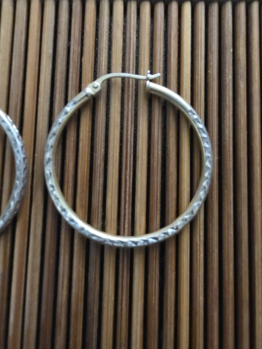 925 Silver Diamond Cut Hoop Yellow Gold, Silver Earrings (Vintage)